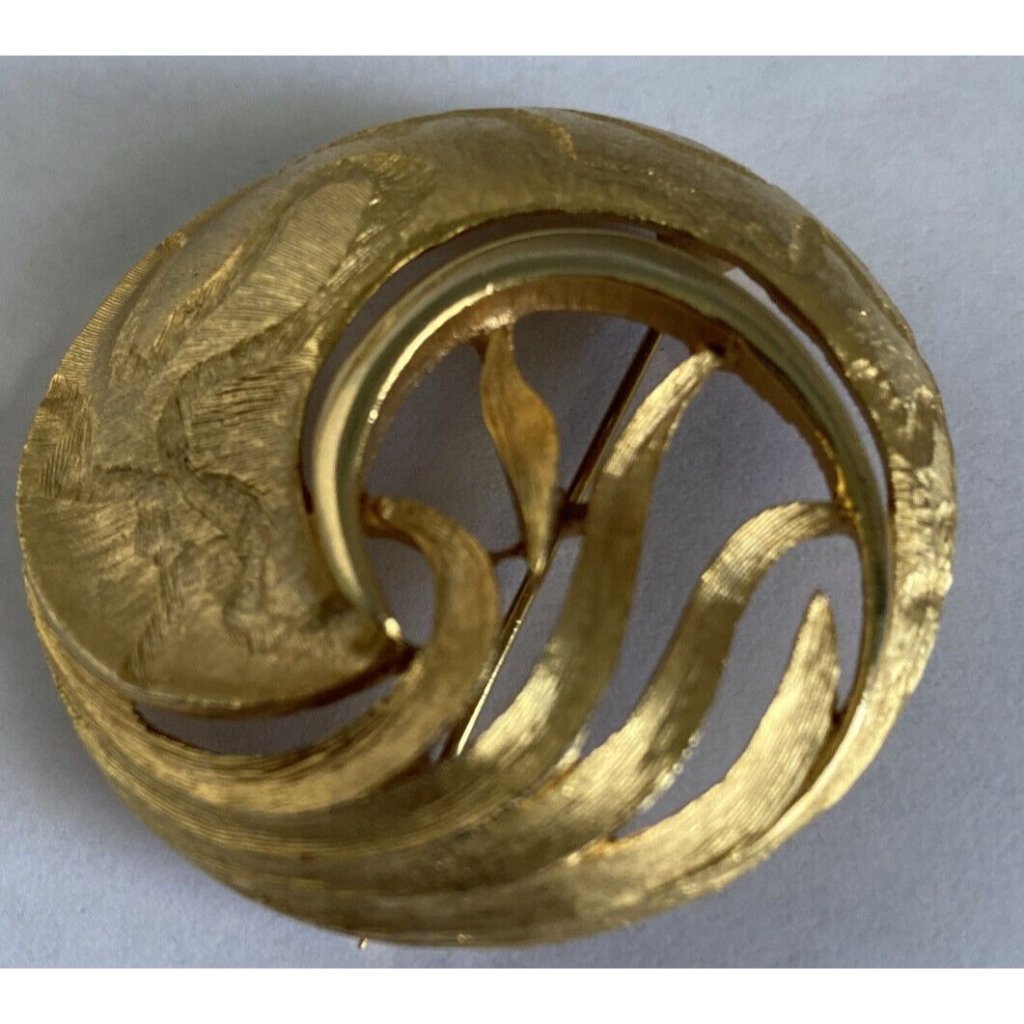 Vintage Jj Jonette Brushed Gold Tone Round Spirals Brooch Textured Pin Chunky 32$